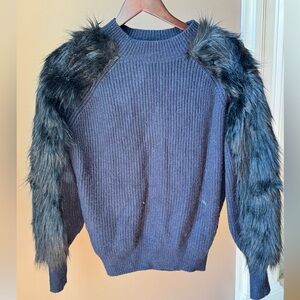 Women's Black Sweater with Faux Fur Accents